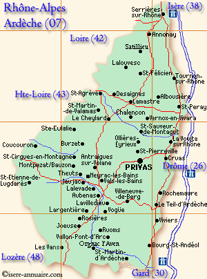 Carte Auvergne-Rhone-Alpes Ardèche 07