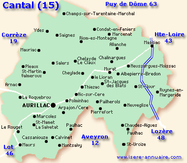 Carte Auvergne Rhone-Alpes Cantal 15