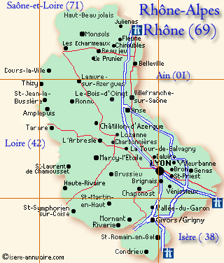 Carte Auvergne-Rhone-Alpes Rhone 69